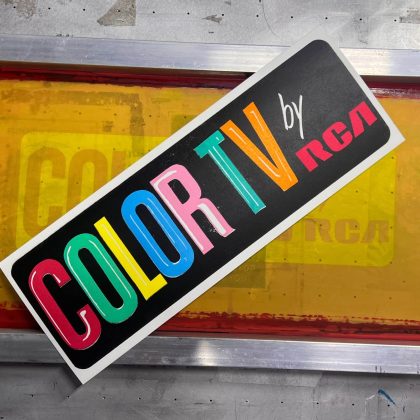 Colored TV neon sign screen print displayed as on screen frame.