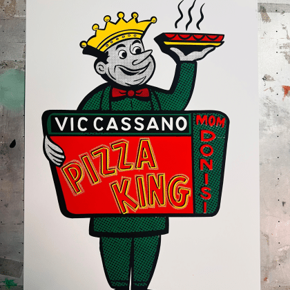 Pizza King four-color screen print shown in full on 11 × 17-inch paper